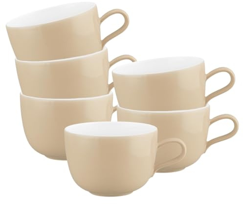 Seltmann Weiden Liberty Pure Colors Dusty Beige Milchkaffeetassen 6er Set, 380 ml, Farbige Cappuccinotassen, Mix-&-Match-Geschirr, Spülmaschinen- und Mikrowellenfest, Porzellan, Beige