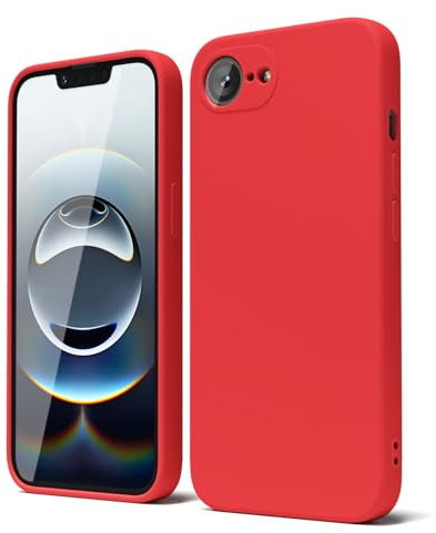 oakxco Coque Silicone pour iPhone 16e, Étui Ultra Fine Souple Gel Caoutchouc Anti-Chocs Housse Toucher Soyeux, Slim Esthétique Protection Cover, Rouge