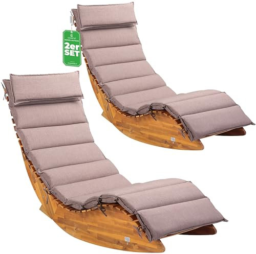 Casaria® 2X Sonnenliege inkl. Auflage 2 Personen Creme Meliert Klappbar Wetterfest Holz Garten Liege Ergonomisch 160kg Belastbar FSC®-Zertifiziert Schwungliege Set Balkon 195x60cm
