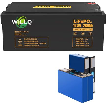 WILLQ LiFePO4 Battery 12.8V/25.6V 100AH 200AH 280AH Backup Lithium Battery Replacement for Emergency Power Storage/RV/Trailer Backup Batteries 6000+ Cycles,12.8V280AH