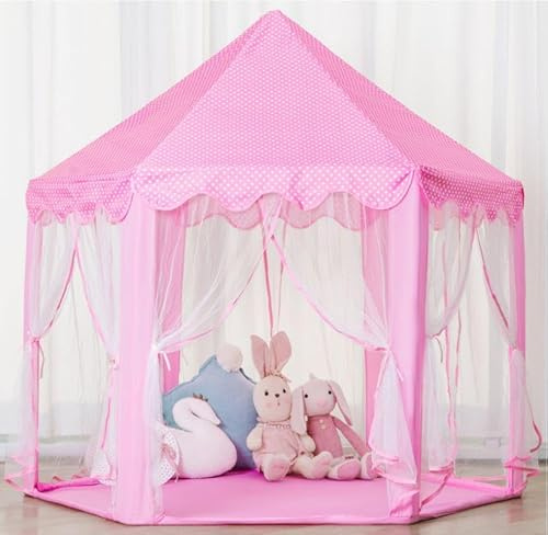 JungleDoveTente de Jeu Enfant Château de Princesse Grande Maison de Jeu pour Enfants pour Intérieur & Extérieur,avec Sac de Transpor,Rose 117x103x127cm