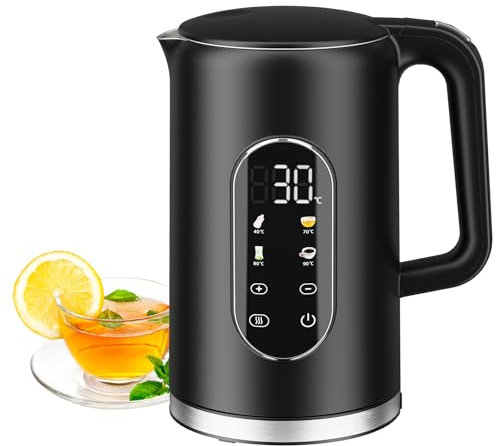 Hervidor de Agua Eléctrico 1,7L Acero Inoxidable 2000W con Pantalla LED y Regulador de Temperatura (40°C–100°C), Función Mantener Caliente, Libre de BPA, Apagado Automático, Seguro y Rápido