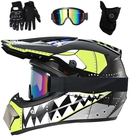 Jugend Kinder Motocross Helm Satz, mit Brille Handschuhe Maske, Unisex Integral Offstraße Straße Rennen Motorrad Helme, Bergab Enduro BMX MTB ATV Quad Dirtbikes Helm