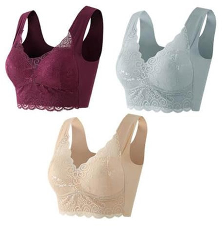 Lot De 3 Soutiens-Gorge Femme en Dentelle Brassiere Femme sans Armature Grande Taille Sexy Casual Bra Classique Rembourré Soutien Gorge Push Up Bralette Lingerie Française De Base