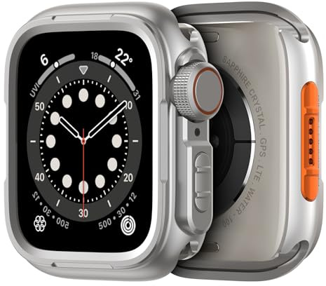 SOLOLUP Metall Schutzhülle für Apple Watch Hülle 44mm,2 in 1 Robuste Rundum Metal Case mit Rücken Gehäuse für Apple Watch SE 3/2nd Series 6/5/4 Schutz iWatch 44mm,Titanstahl[Kein Bildschirm][HD]