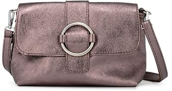 Caspar Elegante Leder Umhängetasche Damen Clutch Kleine Crossbody Bag mit verstellbarem Schultergurt - PREMIUM LINE - Modell No.848 - Made in Italy, Farbe:taupe metallic