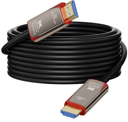 8K Glasfaser HDMI Kabel 15 m, 48Gbps ultraschnelles dünnes HDMI Kabel, 8K bei 60 Hz, 4K bei 240 Hz, dynamisches HDR, eARC, HDCP 2.2 und 2.3, 3D, kompatibel mit Laptop, PC, PS5, Xbox, HDTV, Projektor
