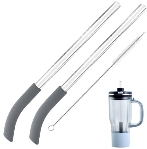 Replacement Straw for Ninja BlendBOSS Personal Smoothie Blender Tumbler, 2 Pack Reusable Glass Straws With Cleaning Brush Compatible With Ninja BlendBOSS Travel Tumbler