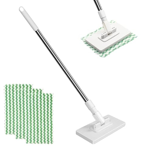 Lazy Mop Clip On, Disposables Dust Mop With 10 Reusable Cloths, mini mop, Cloth changing mini mop & 360° Rotating Head, Compatible with Reusable Towels & Disposable Wipes for Floor Bathroom