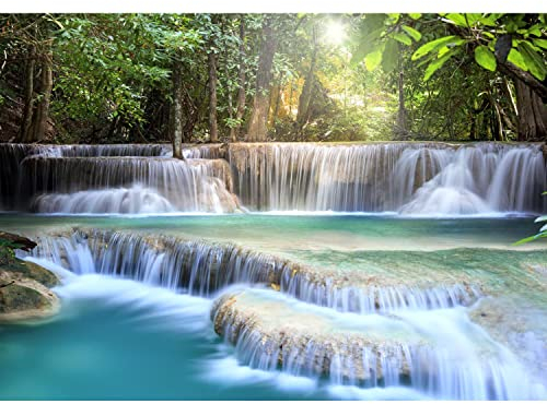 Runa Art Fototapete Wasserfall Natur Modern Vlies Wohnzimmer Schlafzimmer - Made in Germany - 308 x 220 cm Grün Blau Weiss 9161010a