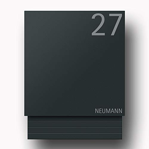 Briefkasten Edelstahl B1 Light 7016 Number Anthrazit inkl. Namensbeschriftung (Türanschlag links)