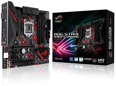 ASUS ROG STRIX B360-G Gaming Intel mATX Motherboard with Pre-Mounted (I/O Shield Aura Sync Support RGB LED header Dual M.2 SATA 6 Gbps USB 3.1 DDR4 HDMI and DVI) - Black