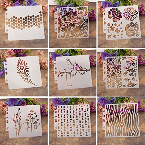 ECMQS 9pcs/Set Tree Airbrush DIY Painting Stencils Schablonen, Waschbar Reusable Hohl Schablone Für Das Malen Von Holzveranda-Schildern, Verwendung An Der Wand, Stoff Und Platten Usw