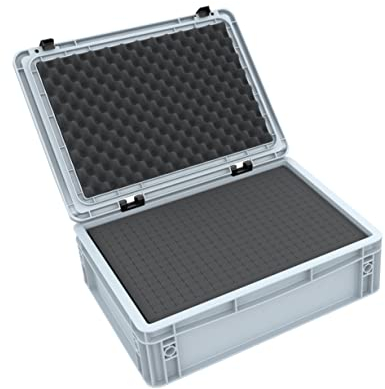 Feldherr ED 43/12 HG Eurobehälter/Euro Box mit Scharnierdeckel 400 x 300 x 135 mm inklusive Rasterschaumstoff