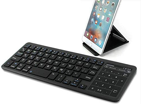 Ovegna BT12: Clavier sans Fil Bluetooth, rétro-éclairé RGB, Pavé Tactile & Numérique, Batterie Lithium Rechargeable, avec Sortie USB, sous Windows, Android, iOS, Mac,PC, Tablette et Smartphone (Noir)