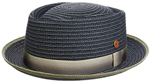 Mayser Andy Pork Pie Strohhut Sommerhut Sonnenhut Porkpie Pork-Pie-Hut Strandhut Herren - Made in The EU mit Ripsband, Ripsband Frühling-Sommer - 58 cm blau