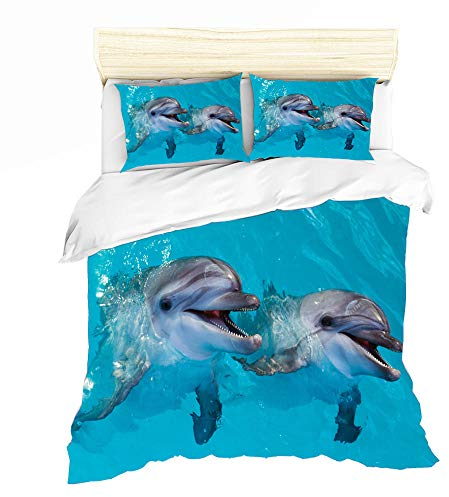 Gzsyb Bettwasche Bettbezug Set 135x200 cm Mikrofaser Zwei Delfine 3D Digital Drucken Bettbezüge Set und Kissenbezug Betten Schlafzimmer - 1 Bettbezug + 1 Kissenbezüge