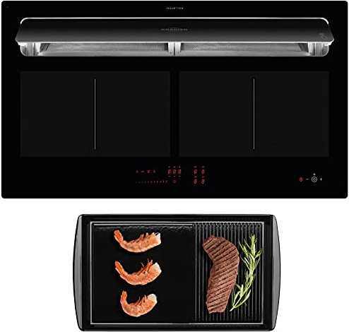 Oranier KFL 2092 SL Flächeninduktion 90 cm - autarkes Induktionskochfeld Umluft Dunstabzug vollflächige Kochzone & Slider Steuerung & Grillplatte