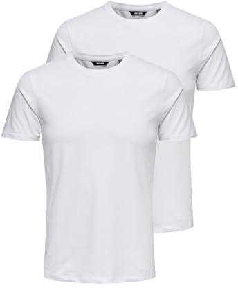 ONLY & SONS Herren Onsbasic Slim O-neck 2-pack Noos T Shirt, Weiß, S EU