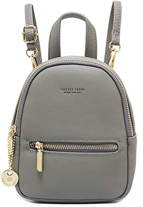 FANDARE Rucksäcke Damen Umhängetasche Klein Schulrucksack Elegant Handtasche Casual Daypacks Mädchen Reise Wandern Schulranzen Wasserdicht PU Leder Grau