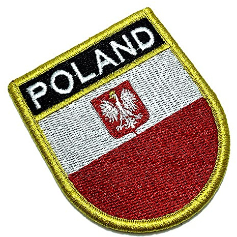 BP0211EV 01 Poland Country Flag Embroidered Patch Gold Border Uniform Kart Kimono, Hook Fasteners Attach to Tactical Hats and Gears