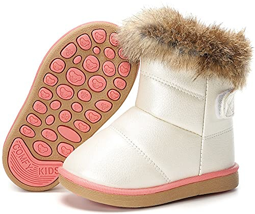 Gaatpot Stivaletti Neonata Inverno Stivali da Neve Scarponcini Calde Impermeabili Stivaletto Pelliccia Stivale all'aperto Antiscivolo Bianco 20EU = 21CN