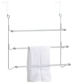 HZ Enterprises Chrome Plated 3 Tier Chrome Over The Door Clothes Airer Towel Rail Rack Hanger Bar Holder Bathroom Bath Towels Storage Organiser for cloth Towel Bathsheet