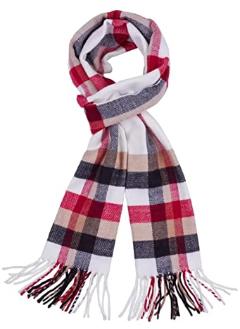 AUSEKALY Schal für Herren und Damen, Kaschmir-Halstuch, kariert, Winterschal, Herbst, weich, klassisch, warm, Weiß, Rot, Medium