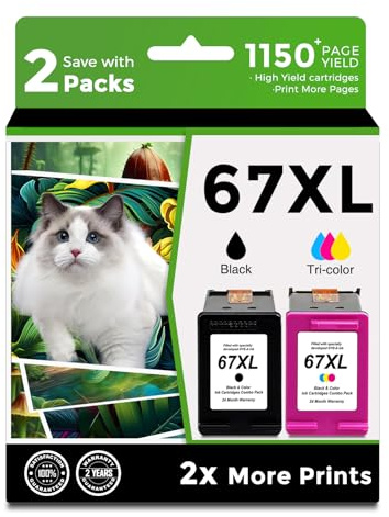 67XL Ink Cartridge Black/Color Combo Pack replacement for HP 67 XL hp67xl