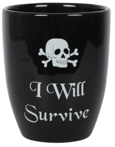 Creepy Black Ceramic I Will Survive Gothic Plant Pot - 14.5cm x 12cm (1 Pc.) - Stylish & Spooky Design, Heartwarming Gift - Ideal for Garden Decor