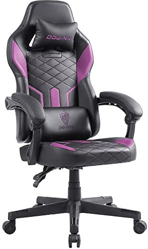 Dowinx Chaise Gaming Réglable Fauteuil de Bureau, Chaise Gamer avec Support Lombaire de Massage, PU Ergonomique Siege Gamer avec Appui tête, Fauteuil de Style Course (Violet Noir)