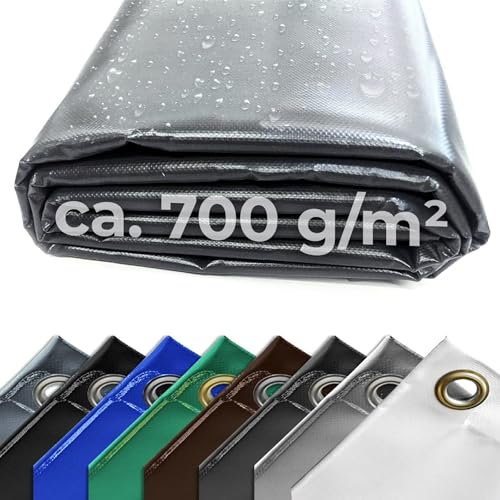 Telone per camion, 700 g, telo di copertura in PVC, occhielli ogni 50 cm, con orlo su misura, impermeabile, robusto, resistente ai raggi UV, di alta qualità (antracite, 2,40 m x 6,00 m)