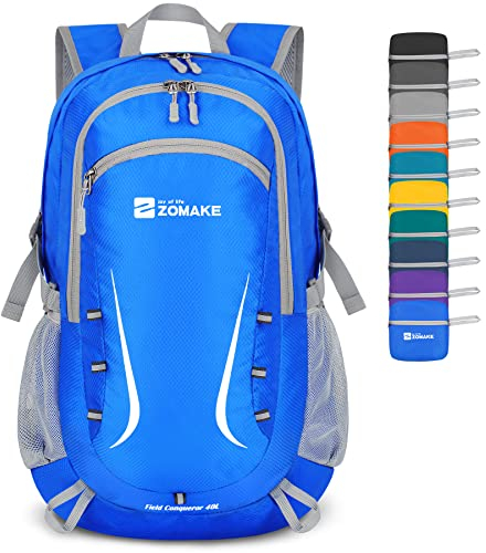 ZOMAKE Faltbarer Rucksack 35L,Groß Leichter Rucksäcke Wasserdicht Wanderrucksack Packable Backpack für Damen Herren Outdoor Wandern(Dunkelblau)