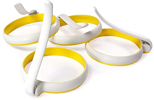 Eummy 4 Stück Fried Egg Ring Silikon Hitzebeständig Backring Rund Antihaft Pancake Mold mit Griff Küche Frühstück Gadget für Sandwich Hamburger Kuchen Pizza