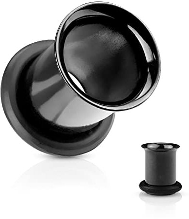 Single Flared Flesh Tunnel 1,6-25 mm aus 316L Chirurgenstahl FARBWAHL Ohrschmuck Piercing (12,0 mm, Schwarz)