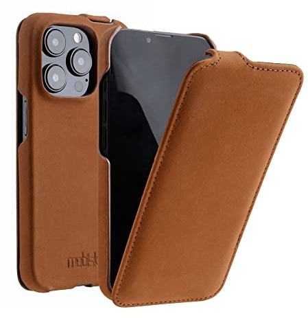 Mobiskin Hülle für iPhone 14 PRO MAX (6,7 Zoll), Flip Case, Braun Vintage | Handyhülle mit echtem Leder, Schutzhülle, Handy-Tasche, Slim Cover, dünne Klapphülle, Etui vertikal aufklappbar