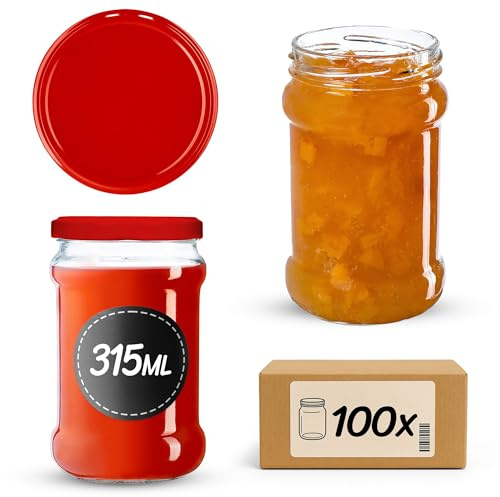 KADAX 100er Set Einmachgläser 315ml TO66 Rot, Marmeladengläser Vorratsgläser Mason Jar mit Schraubdeckel, Luftdicht & Spülmaschinenfest, Honig- & Dessertgläser