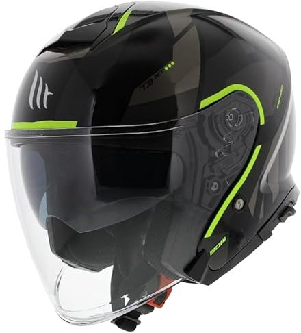 MT Helmets MT Helm Thunder III Jet matt schwarz / gelb Größe S | Helder Vizier | Jethelme | Druckknopf | Glasfaser | geeignet für Mofa, Moped, Motorrad, Roller