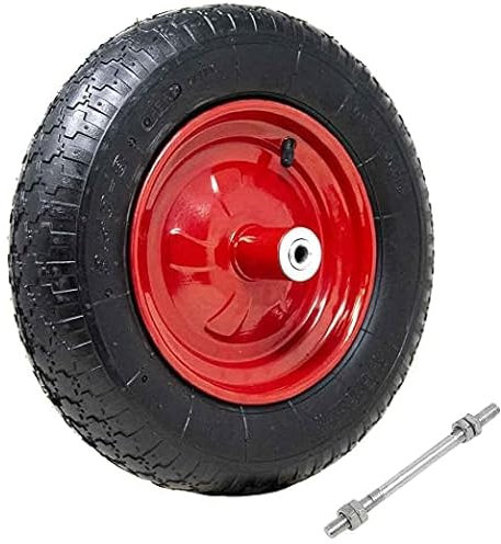 Ruota Pneumatica per carriola Gomma ad Aria 4 Strati 3.50-8 Battistrada Scolpito Diametro 35cm Larghezza 9cm Cerchio in Acciaio con Asse da 210 mm