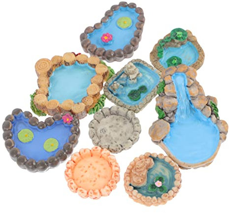 Didiseaon 9 Pièces Ornements D'étang D'étang Figurine D'étang Miniature Petite Sculpture D'étang Figure De Pot De Fleur Bassin De Jardin Miniature Scènes Maison De Poupée Résine Accessoires