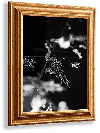VO design Dekorativer Bilderrahmen Kjell aus Massivholz in 84 x 59,4 cm DIN A1 Gold Antik Dekor im Vintage Stil mit antireflex Kunstglasscheibe