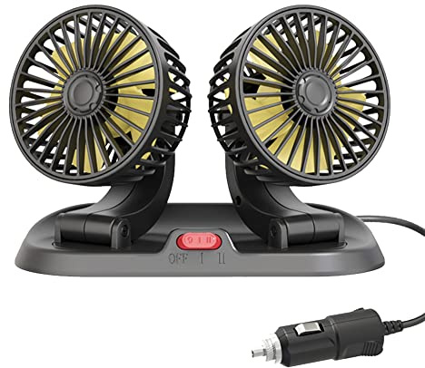 Dual-Head Car Fan, 5/12/24V Car Fans Cooling Dashboard Fan Electric Vehicle Mounted Fan, 360 Degree Rotation, 2 Speed Adjustable, Powerful Car Air Circulation Fan for Car Truck SUV RV Van