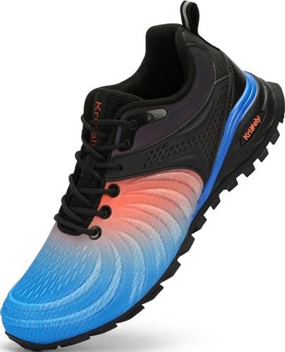 Kricely Traillaufschuhe Herren Laufschuhe Straßenlaufschuhe Sneaker Leicht Wanderschuhe Fitnessschuhe Trekkingschuhe(Blau Orange 46)