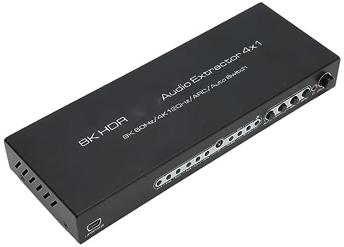 HDR HDMI 4x1 Audio Extractor, 8K 60Hz 4K 120Hz HDMI Switcher Box mit ARC & Audio Extractor, ARC Aoto Switch Konverter für PC TV (EU-Stecker)