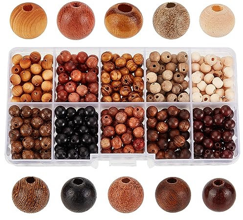 PH PandaHall 500 Stück Natürliche Holzperlen 10 Stile 6mm Runde Lose Holzperlen Glatte Holz Abstandsperlen Für Armbänder Halsketten Ohrringe Schmuckherstellung DIY Handwerk Bohrung: 1~2mm