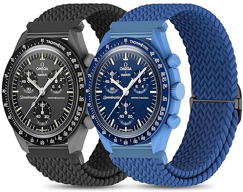 Tovimall Geflochtenes Armband für Moonswatch-Uhr, dehnbares Nylonband, kompatibel mit Omega X, Swatch, Moonswatch, Speedmaster, Swatch, Omega, Moonswatch, Speedmaster, Ersatzarmband für Damen und