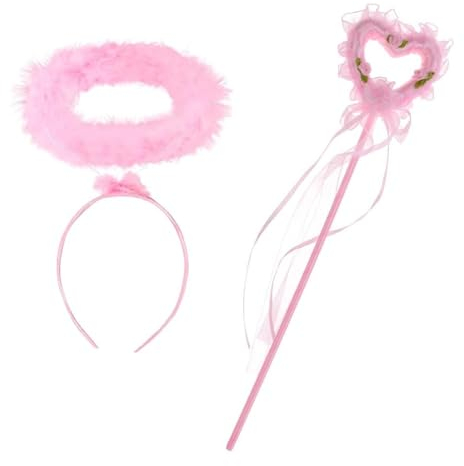 HNJUSR Heiligenschein Rosa | Engel Haarreif | Haarschmuck Accessoire zu Engelsflügel Federn mit Heiligenschein Zauberstab Halloween Karneval Haarband Zauberstab Fasching Karneval & Cosplay