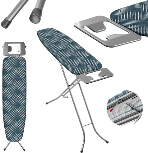 KADAX Table à Repasser 110 x 30 cm, Planche à Repasser Pliable avec Housse en Coton, Support pour Fer, Pieds Antidérapants et Hauteur Réglable (Bleu Marine)