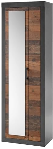 Garderobenschrank in Old Used Wood Shabby Design mit grau Matera Garderobe oder großer Schuhschrank Flur Diele Schrank 65 x 201 cm Ward