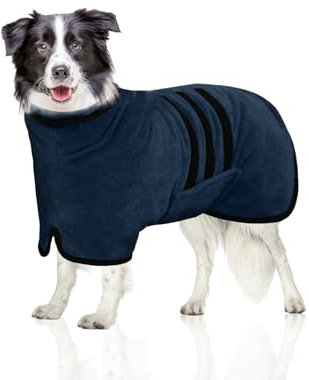 WUFANC Hundebademantel, Bademantel Hund aus Mikrofaser, Extra Saugfähig und Schnelltrocknend, Hunde Bademantel mit Klettverschluss und Verstellbarem Schrumpfband für Große Mittel und Kleine Hunde (L)
